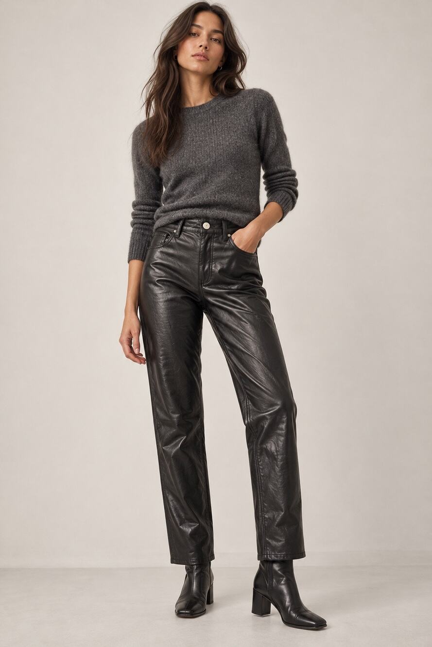Wilfred The Melina Faux Leather High Rise Straight Leg Pants Black Size 4